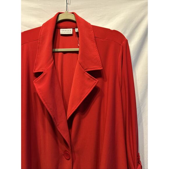 SUSAN GRAVER Woman 2x Red Jersey Knit Blazer Roll Tab Sleeves 1 Button Holiday - Picture 3 of 14